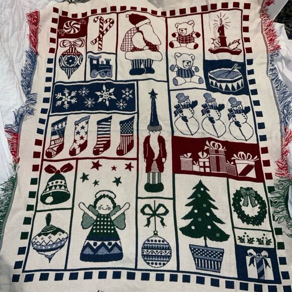 VTG VINTAGE COMING HOME CHRISTMAS SANTA CLAUS AFGHAN THROW TAPESTRY 48x60 - Picture 1 of 8